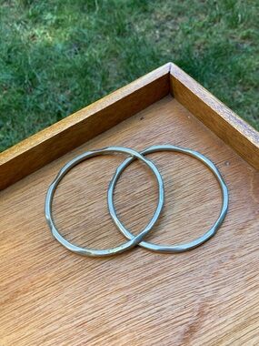 Simple Silver Tone Bangle Set - Pair of Thin Bangles